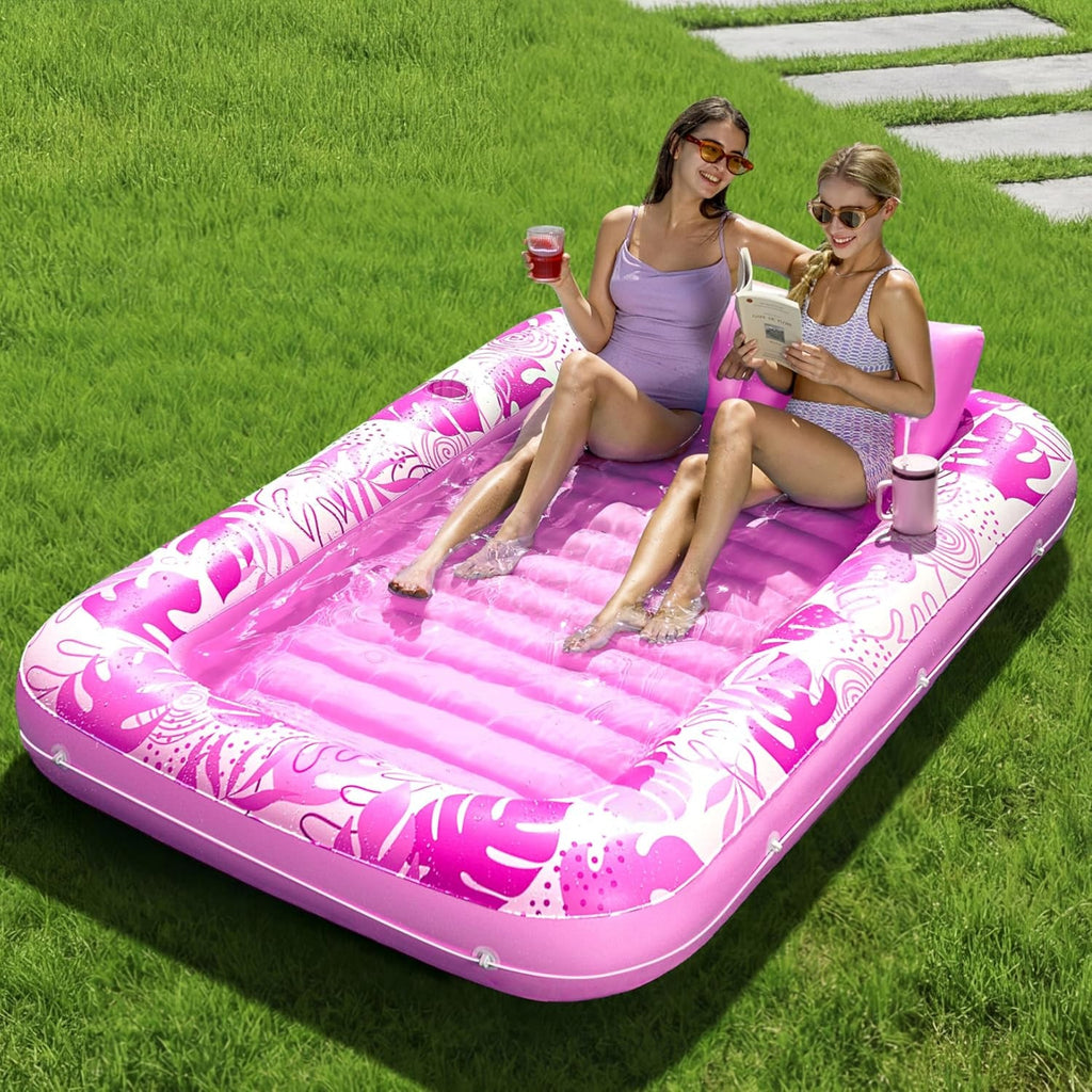Pool Float Adult Inflatable Tanning Lounger Pillow Cup Holder