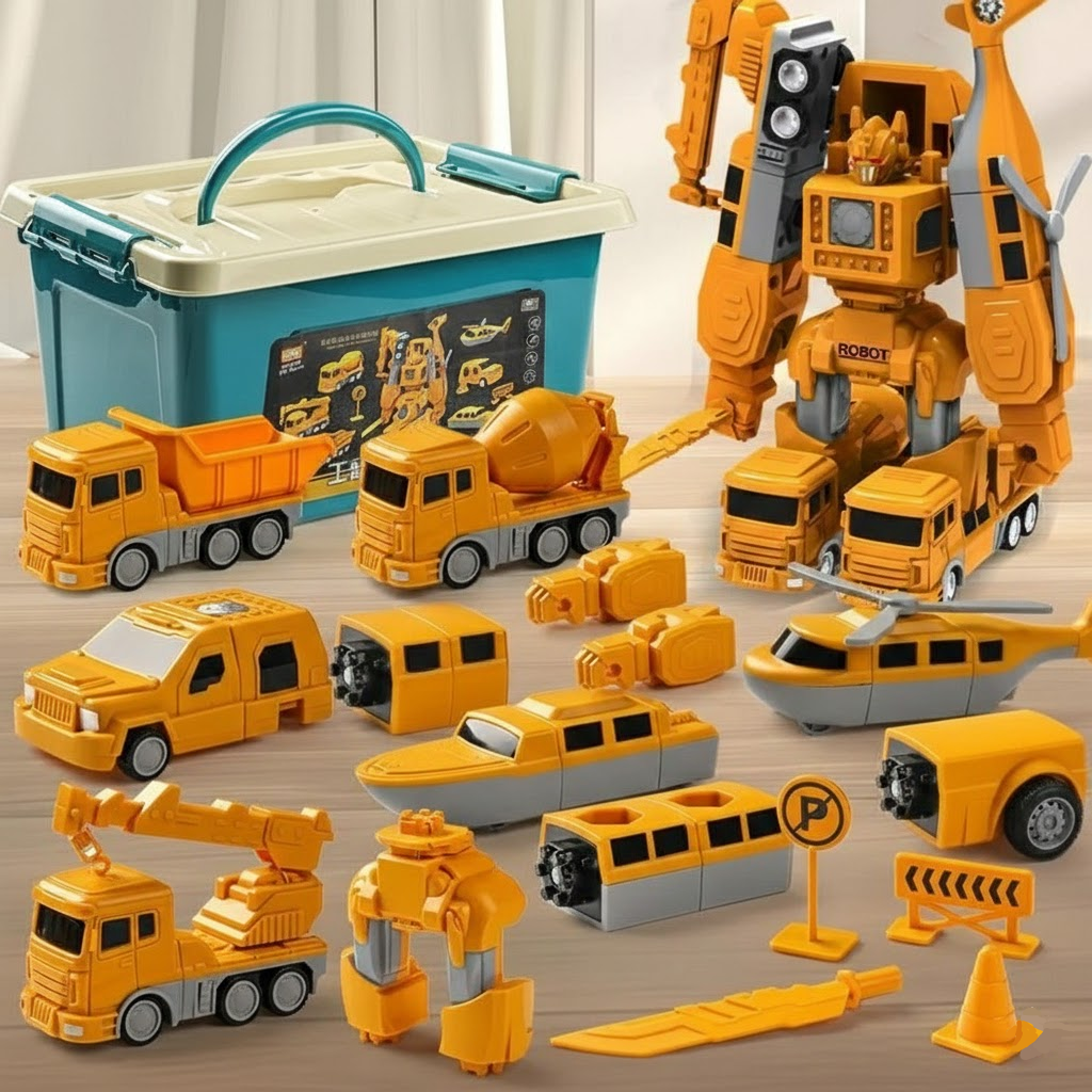 Magnetic Building Blocks Kids Transforming Vehicle Toy Set