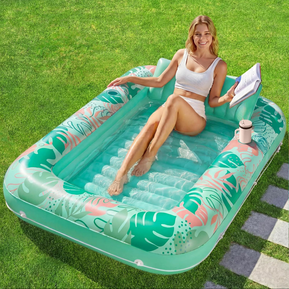 Pool Float Adult Inflatable Tanning Lounger Pillow Cup Holder