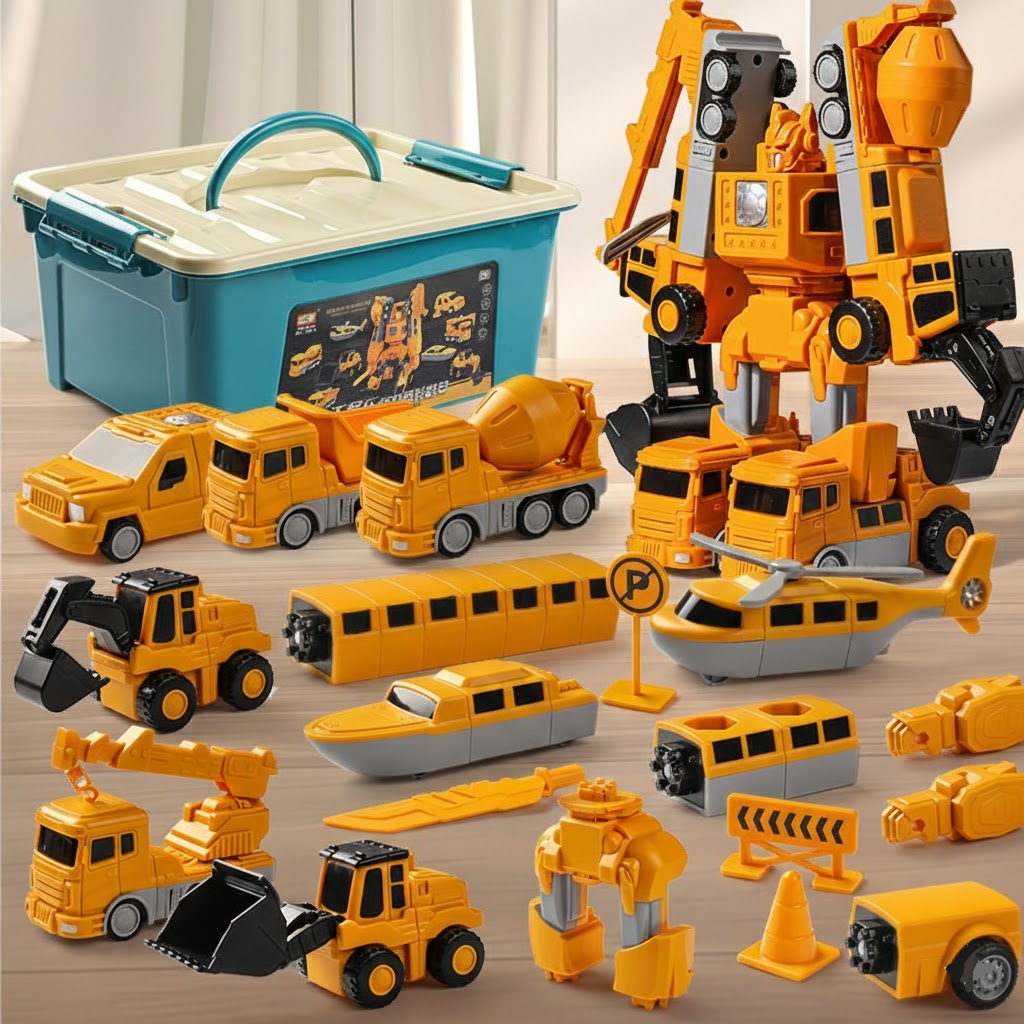 Magnetic Building Blocks Kids Transforming Vehicle Toy Set