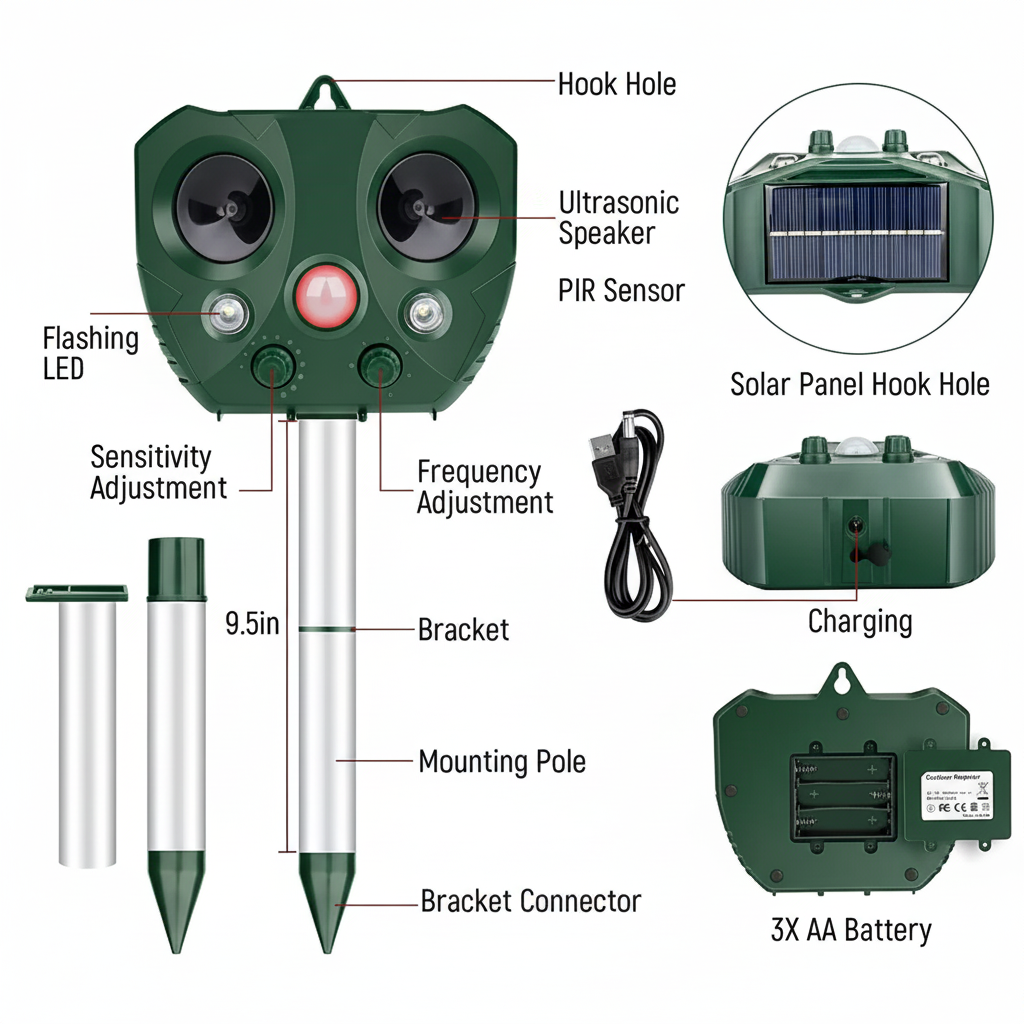 Bird Repellent Solar Ultrasonic Outdoor Garden Repeller
