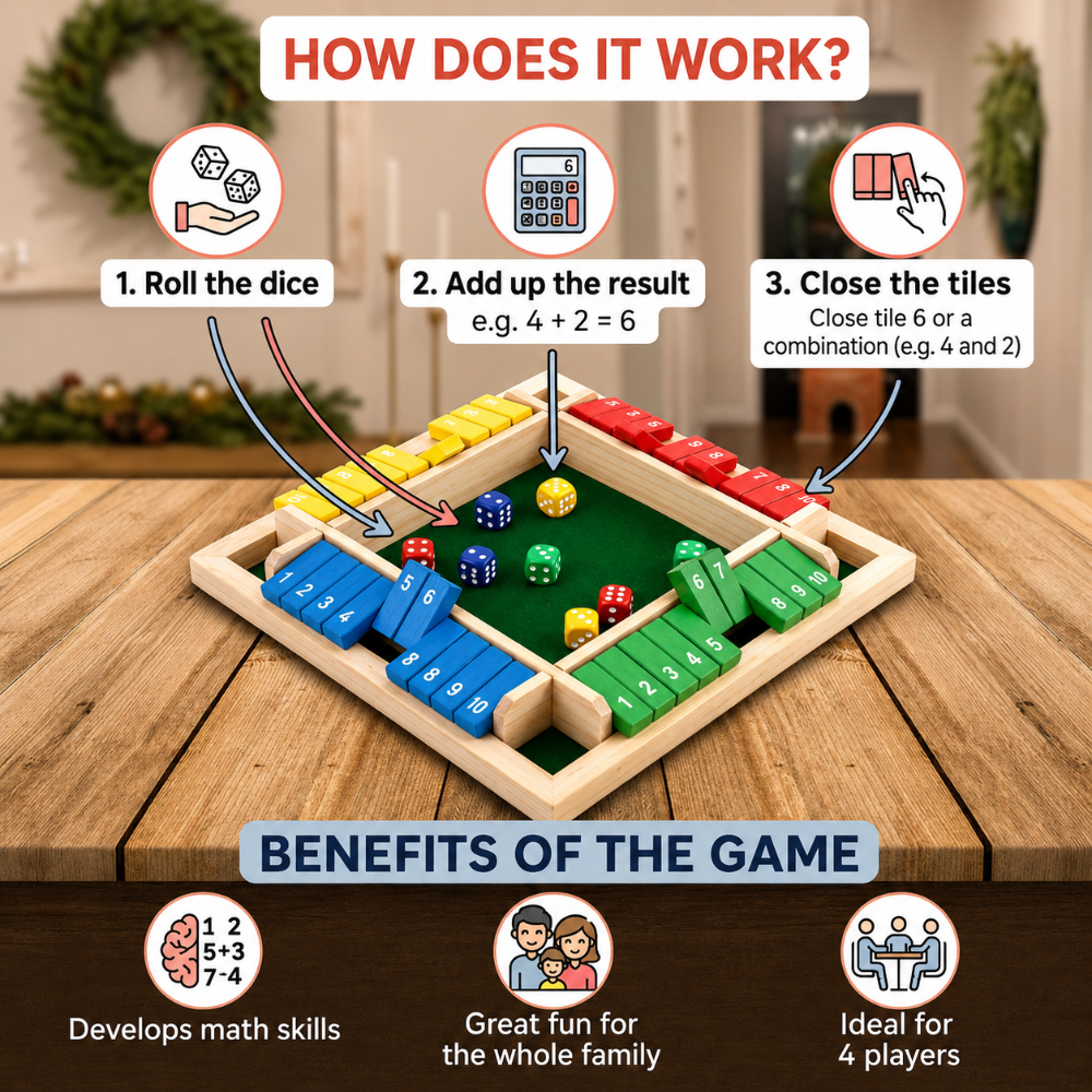 Board Game Shut the Box Dice Game Family Math Toy