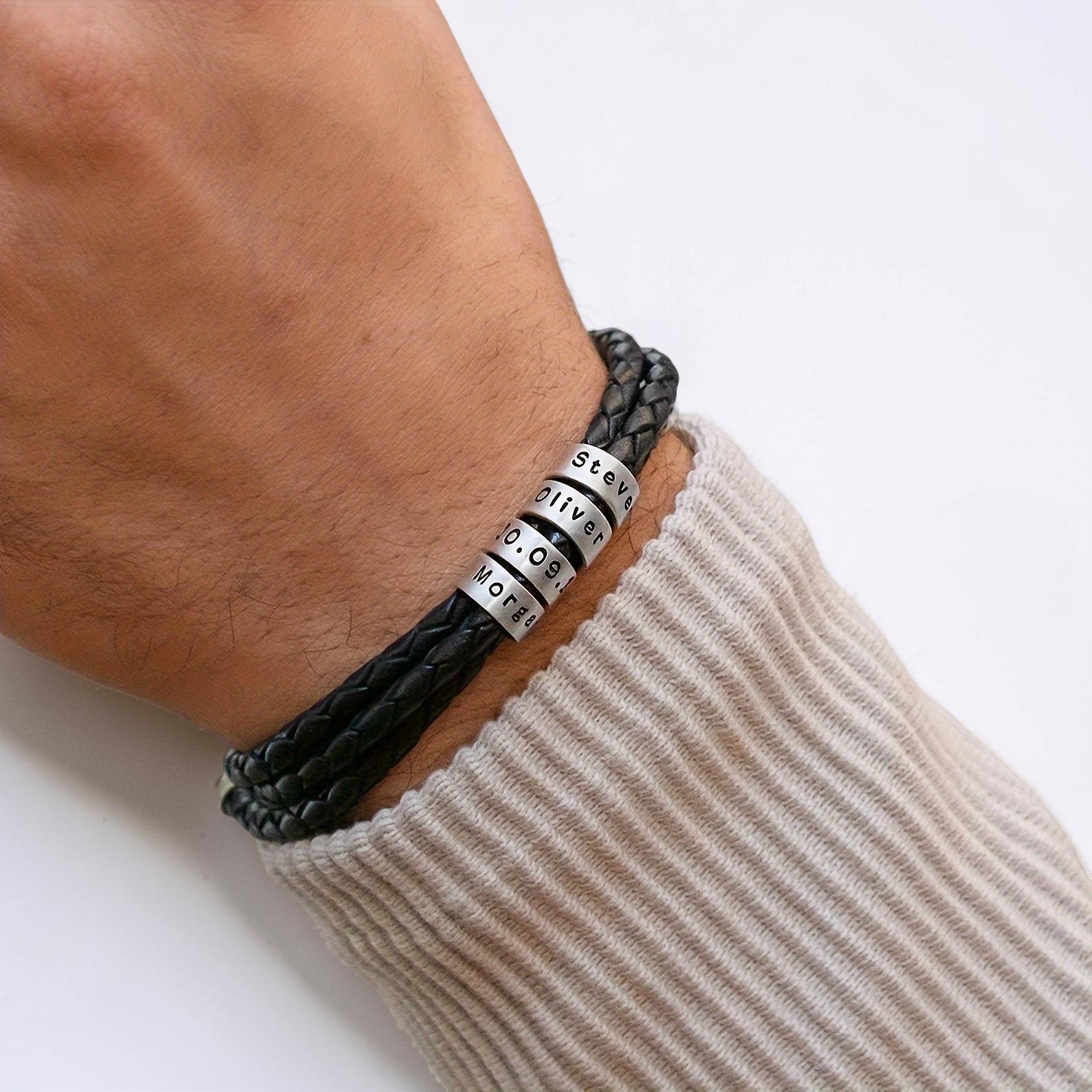 Father's Day Custom Bracelet Name Bead Magnetic Clasp Gift