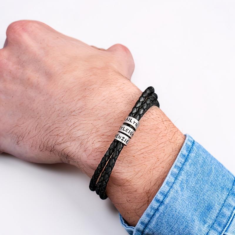 Father's Day Custom Bracelet Name Bead Magnetic Clasp Gift