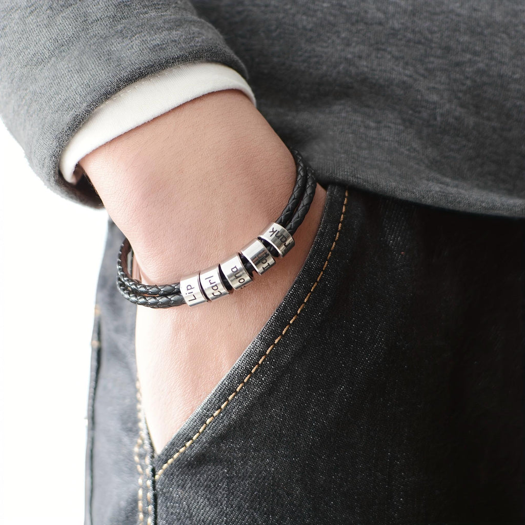 Father's Day Custom Bracelet Name Bead Magnetic Clasp Gift