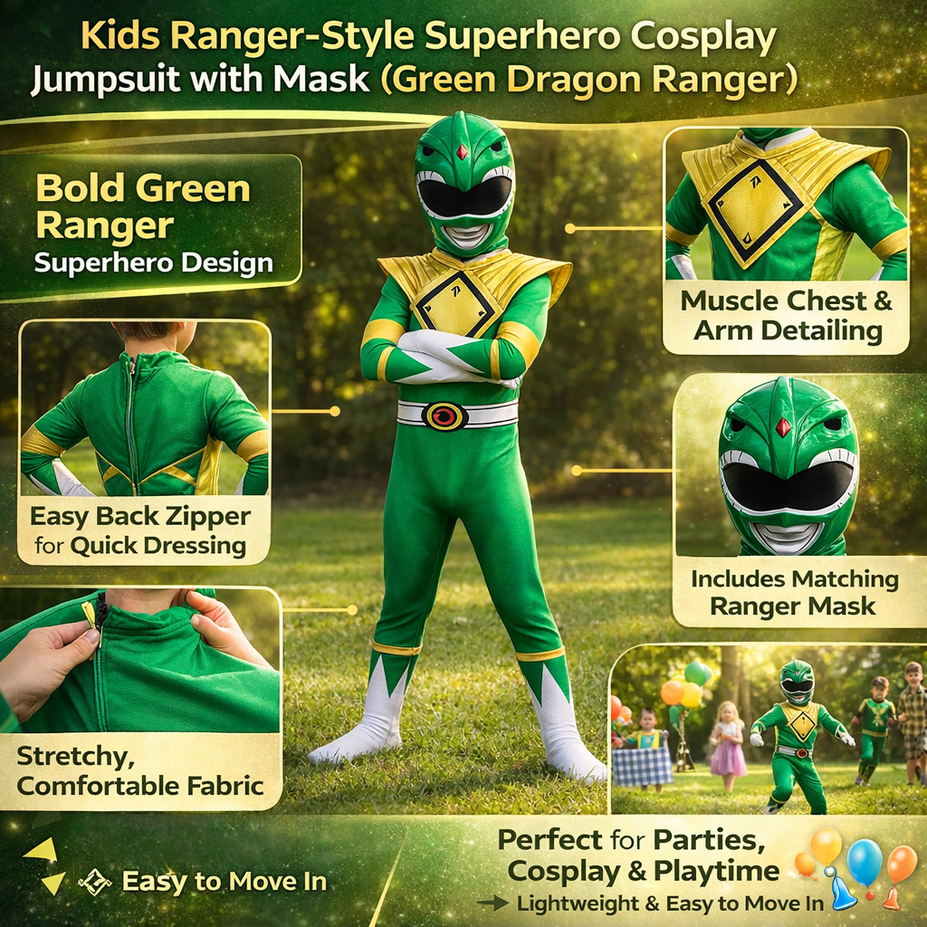 Kids Costume Superhero Jumpsuit Mask Party Outfit