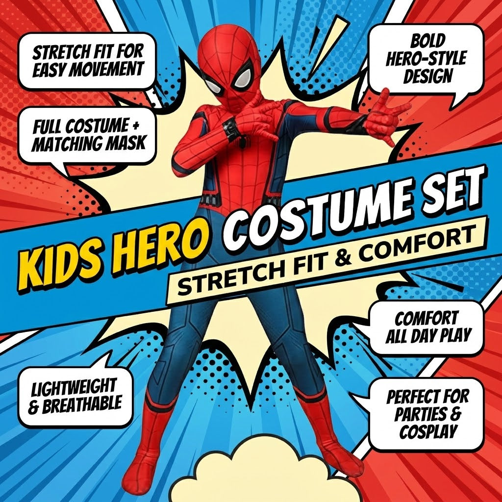 Halloween Costume Kids Superhero Stretch Bodysuit Mask