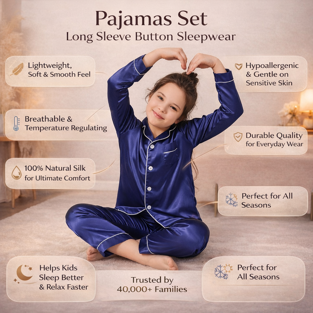 Kids Pajamas Set Button Front Long Sleeve Sleepwear
