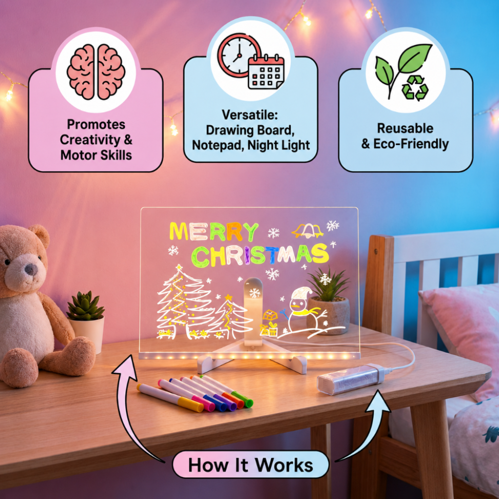 Kids Drawing Tablet LED Light Up Board Creative Art Toy