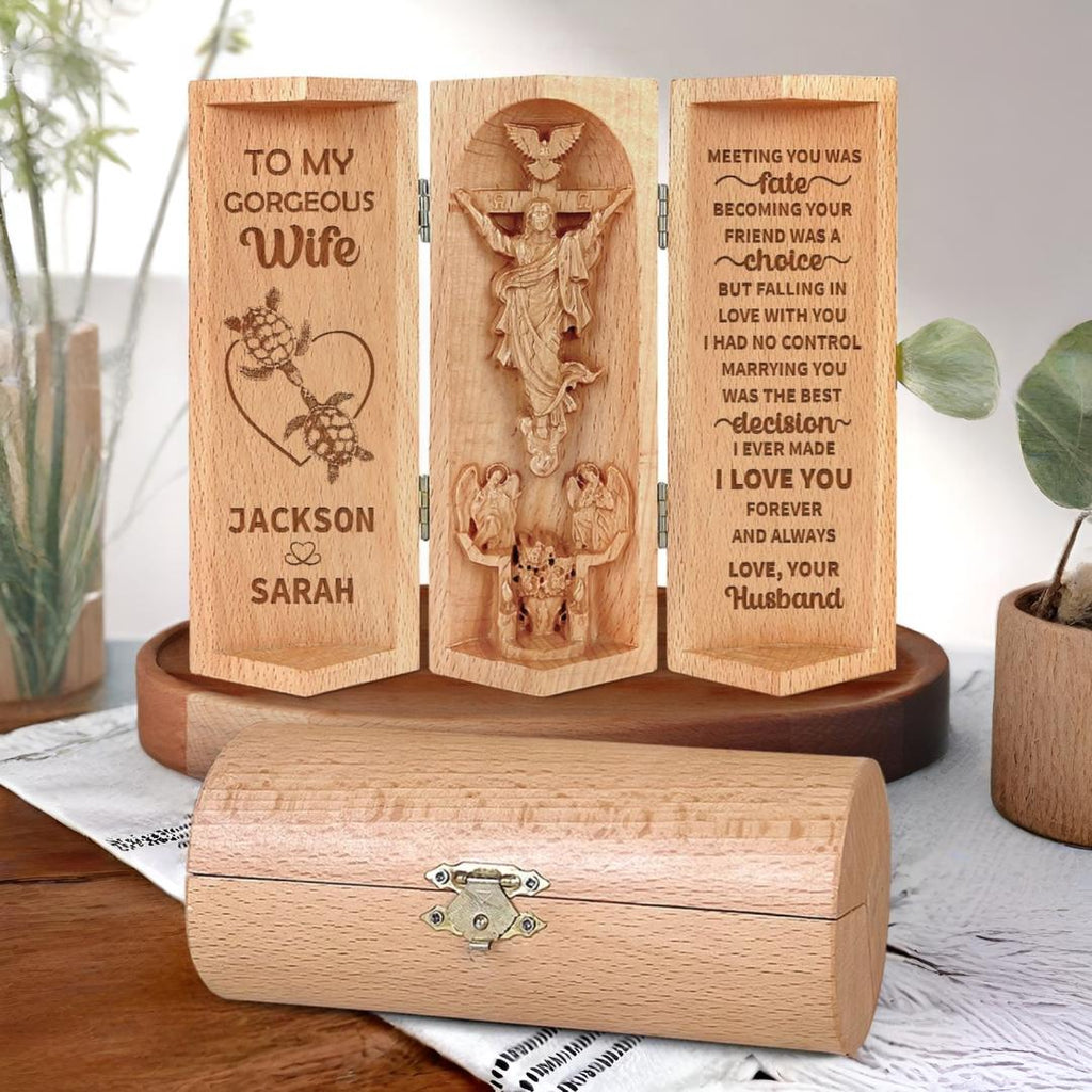 Christian Decor Wooden Cylinder Statue Prayer Keepsake