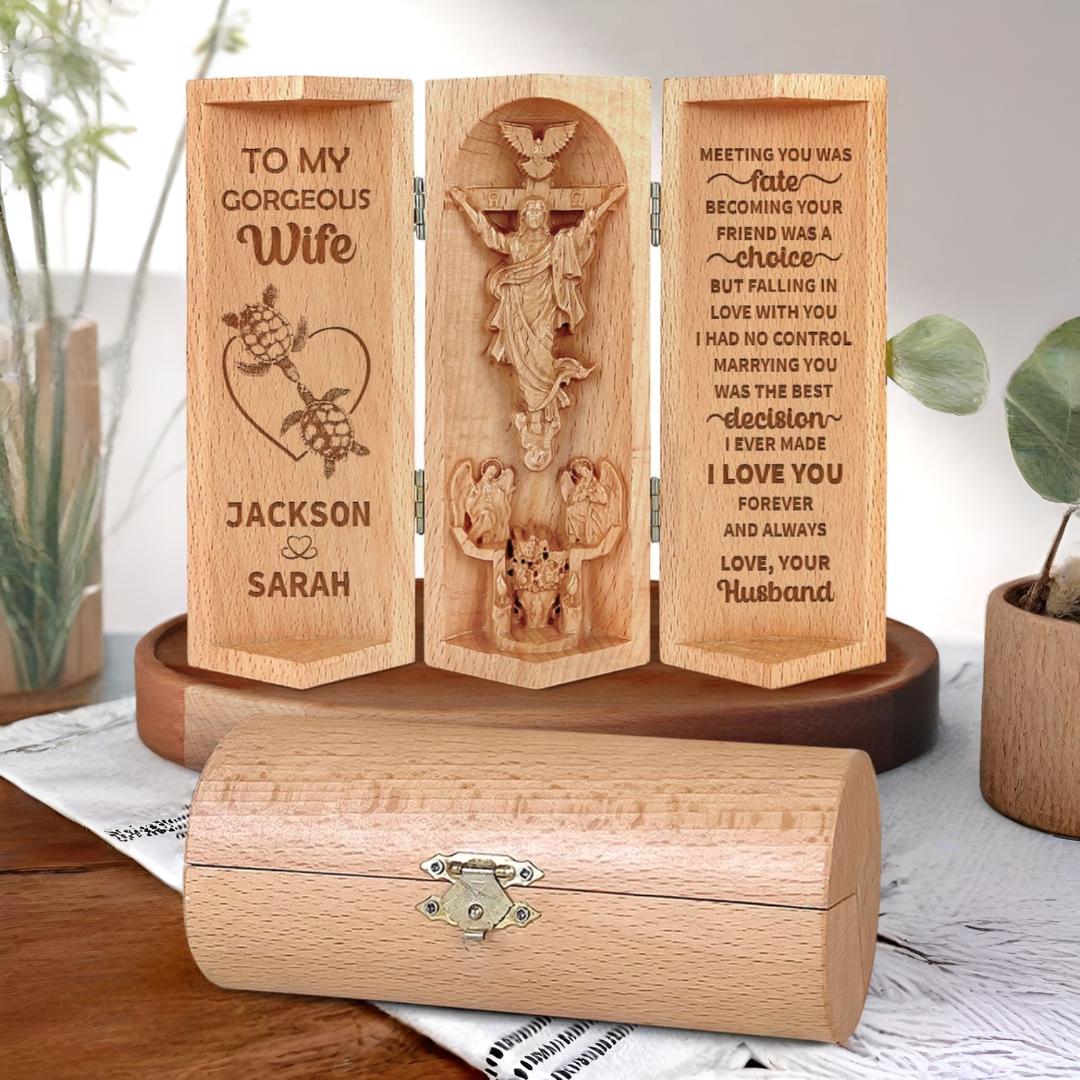 Christian Decor Wooden Cylinder Statue Prayer Keepsake