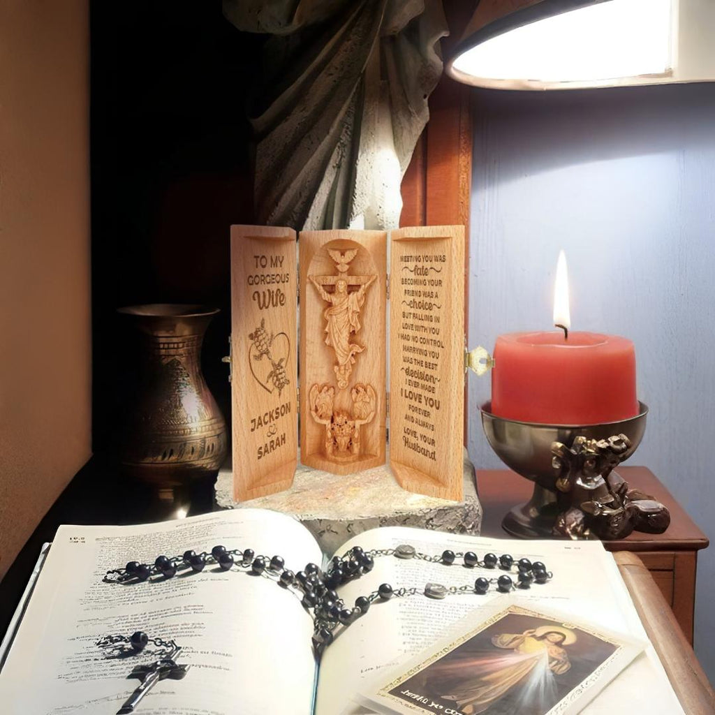Christian Decor Wooden Cylinder Statue Prayer Keepsake