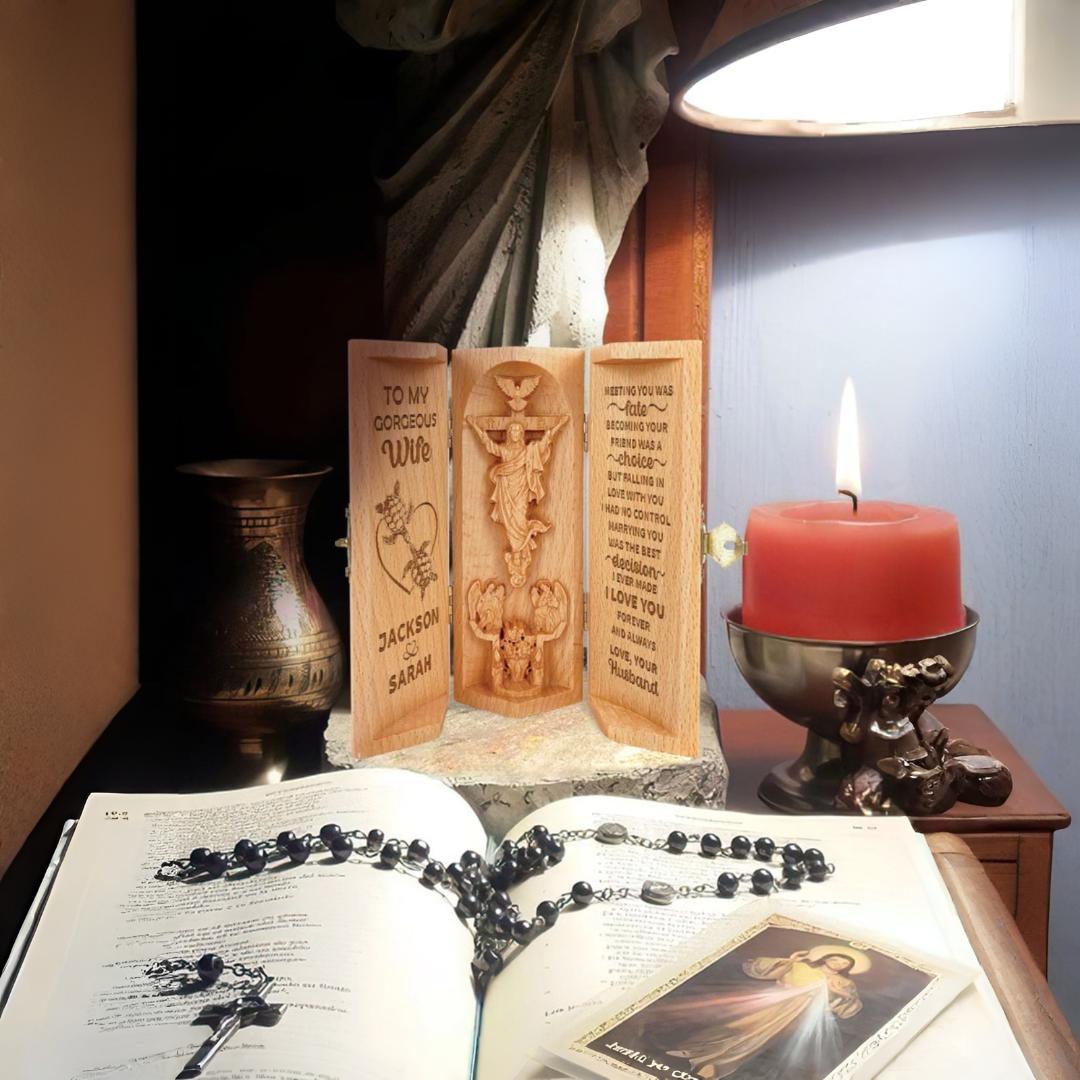 Christian Decor Wooden Cylinder Statue Prayer Keepsake
