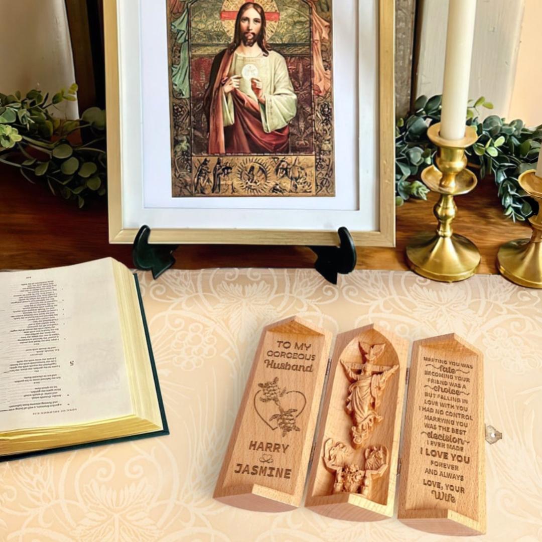 Christian Decor Wooden Cylinder Statue Prayer Keepsake