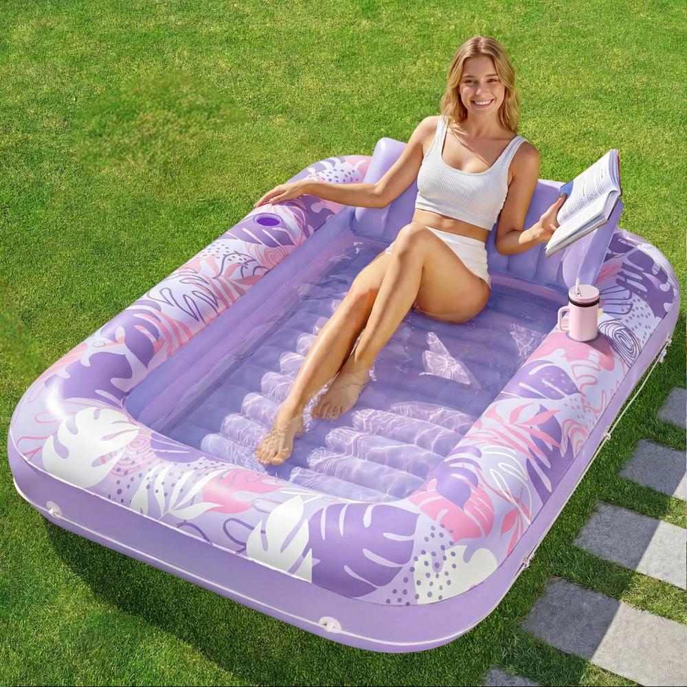 Pool Float Adult Inflatable Tanning Lounger Pillow Cup Holder