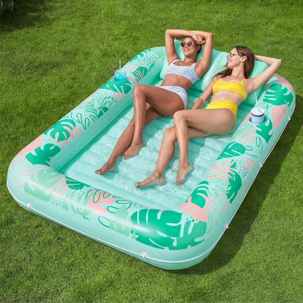 Pool Float Adult Inflatable Tanning Lounger Pillow Cup Holder