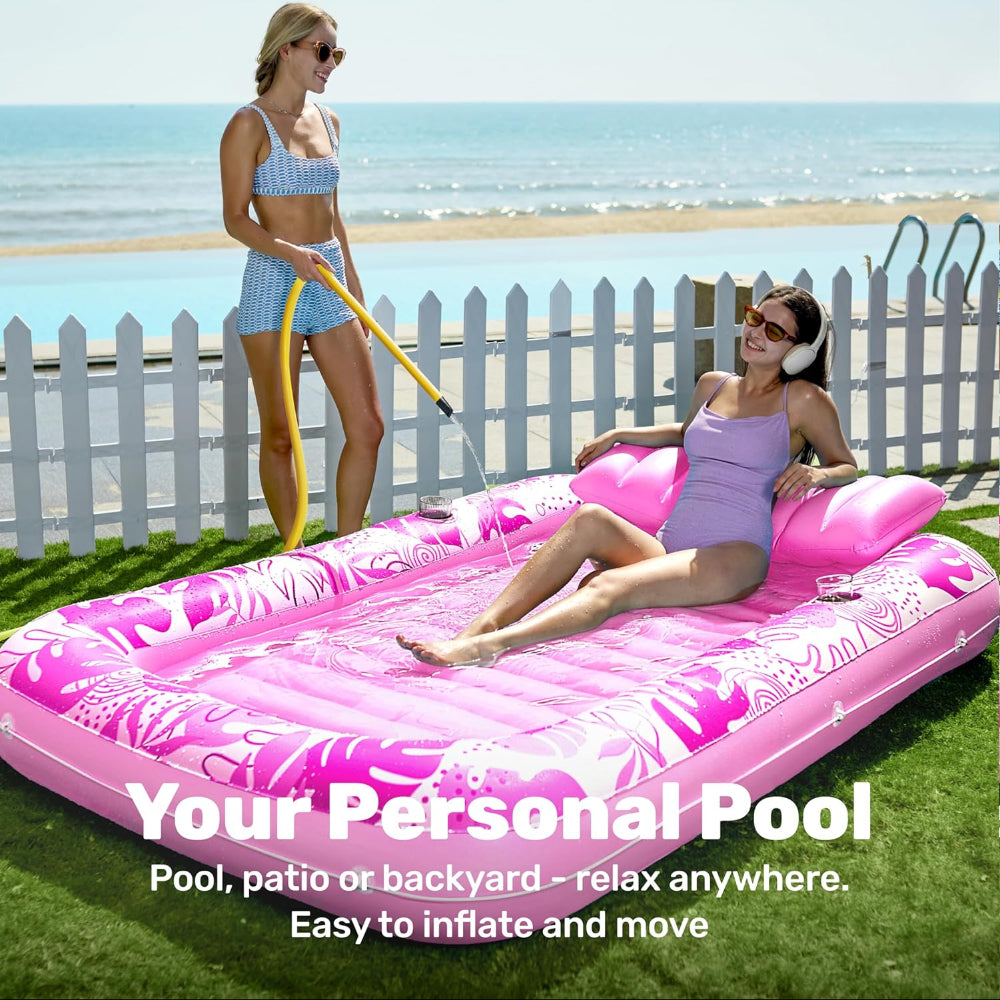 Pool Float Adult Inflatable Tanning Lounger Pillow Cup Holder