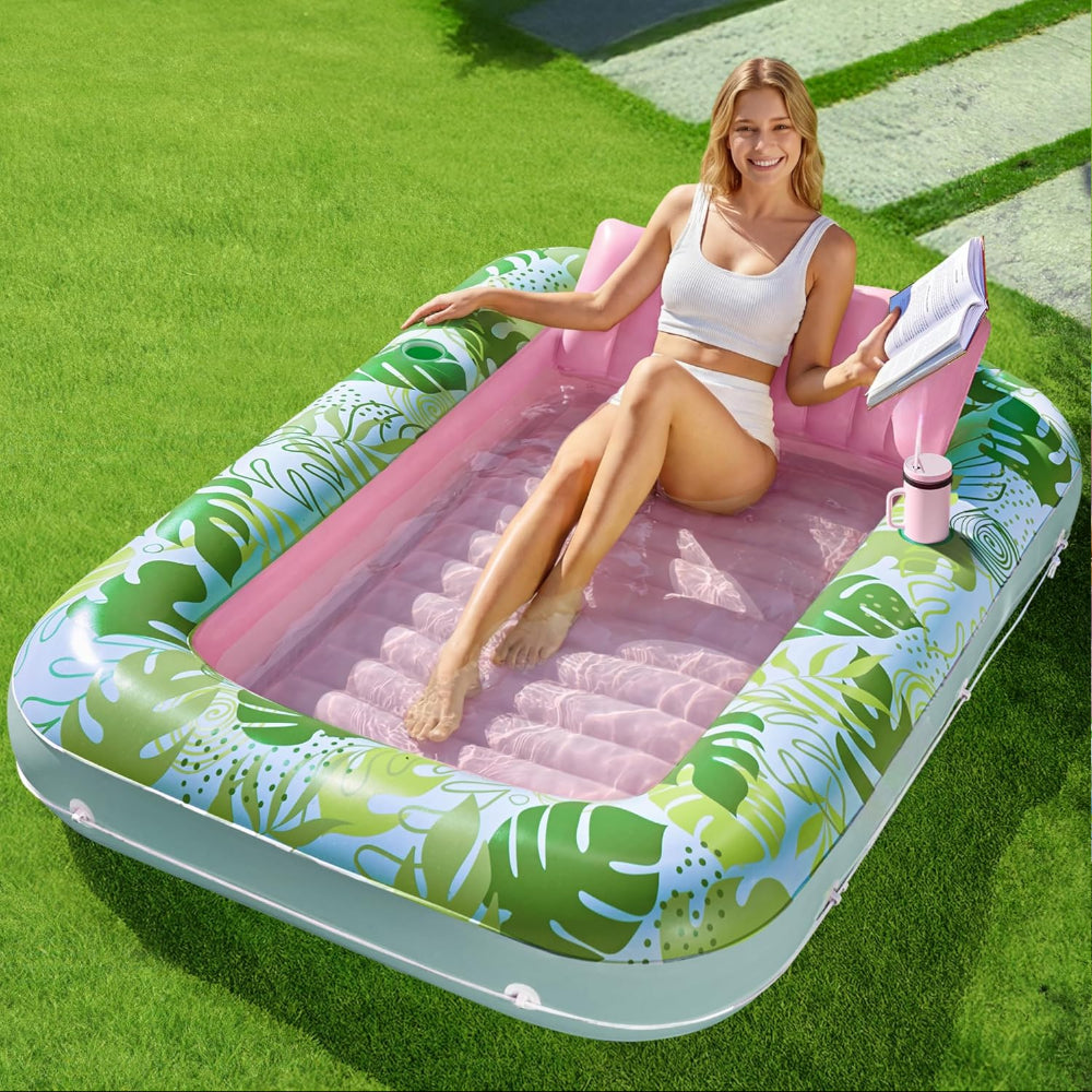Pool Float Adult Inflatable Tanning Lounger Pillow Cup Holder