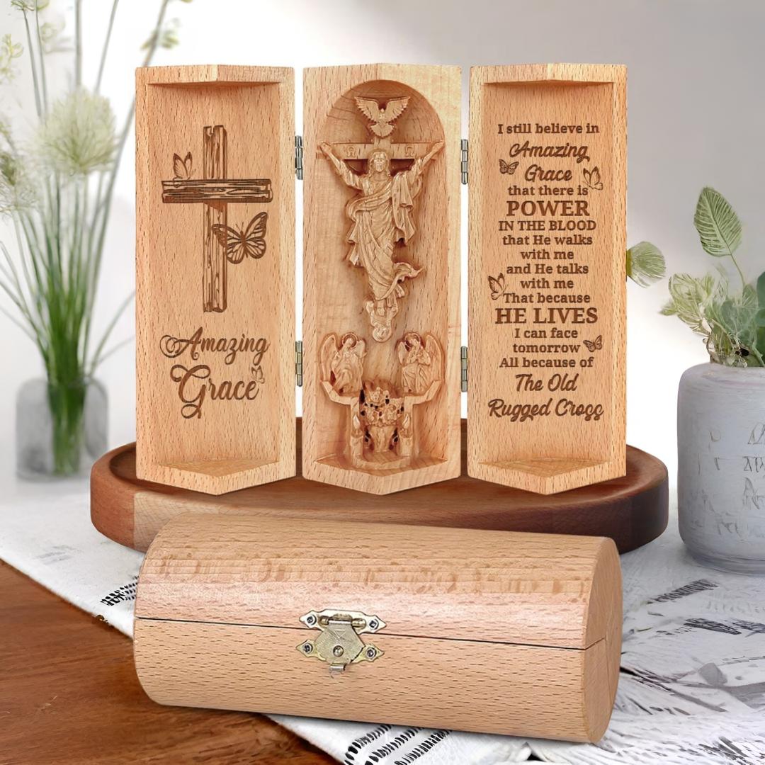 Christian Gift Wooden Prayer Statue Openable Sculpture