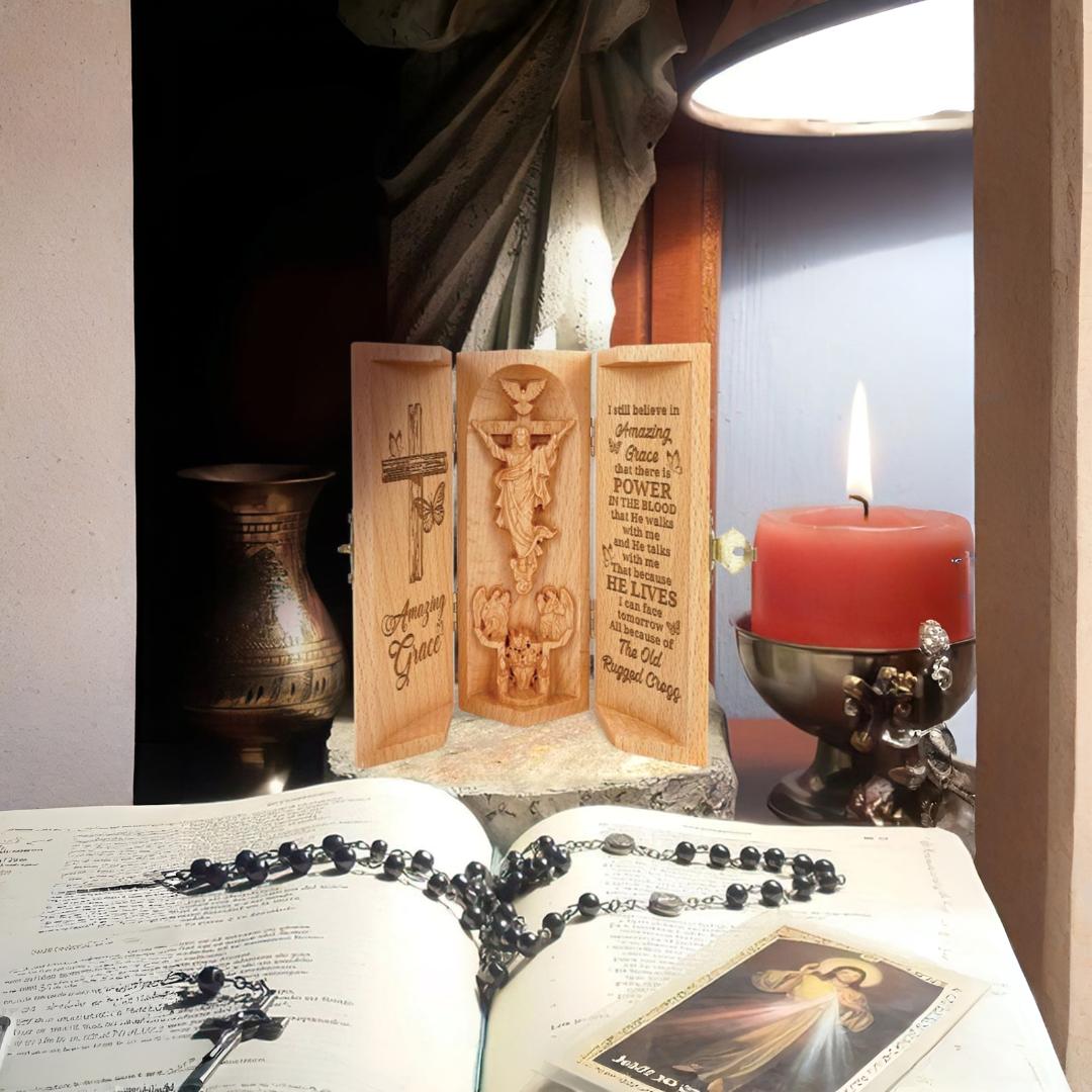 Christian Gift Wooden Prayer Statue Openable Sculpture