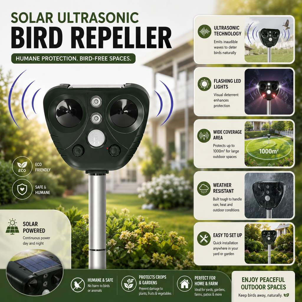 Bird Repellent Solar Ultrasonic Outdoor Garden Repeller