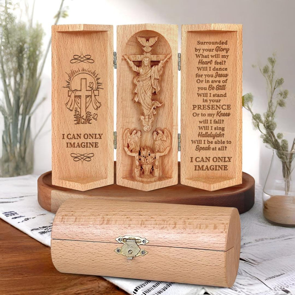 Christian Decor Wooden Prayer Sculpture Openable Statue