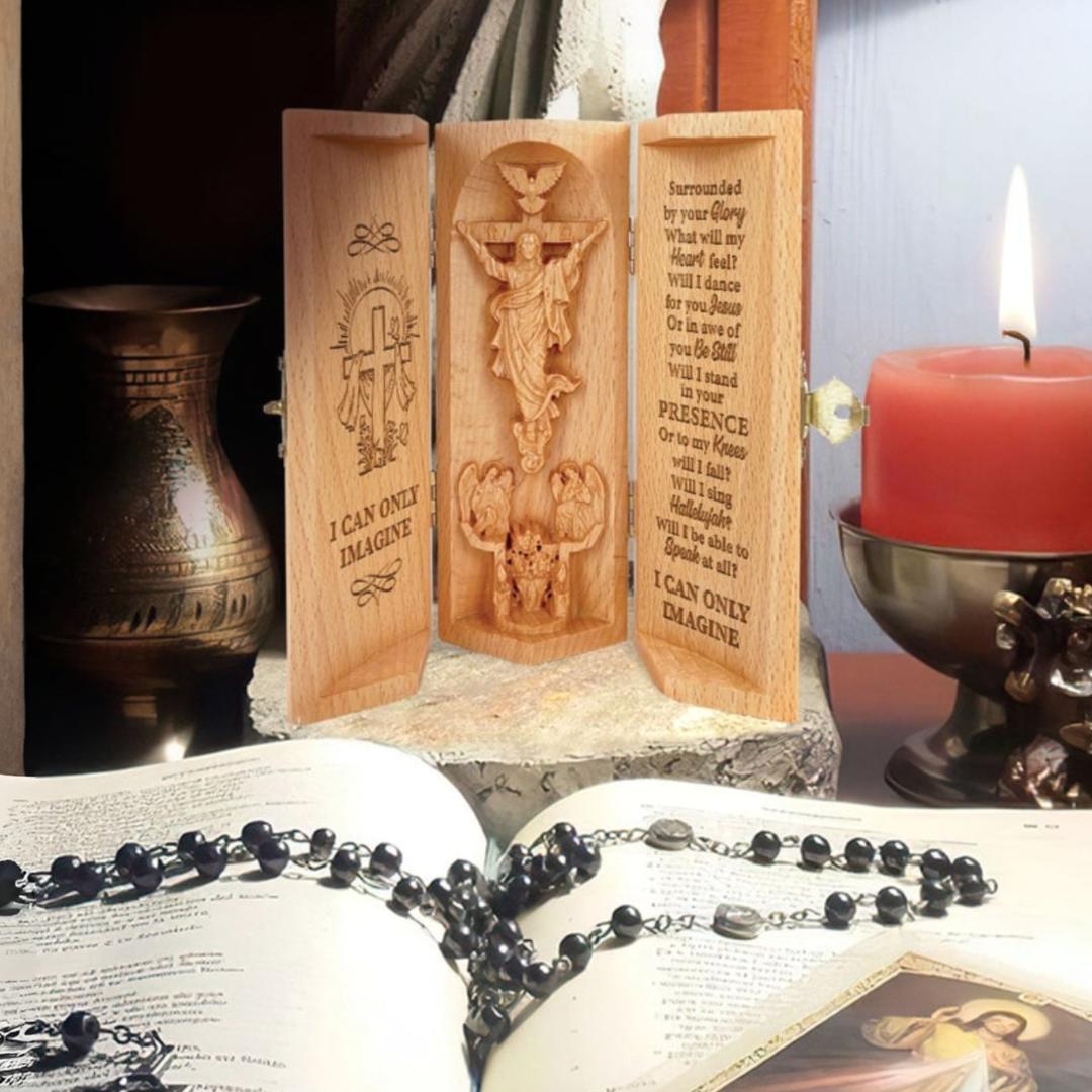 Christian Decor Wooden Prayer Sculpture Openable Statue