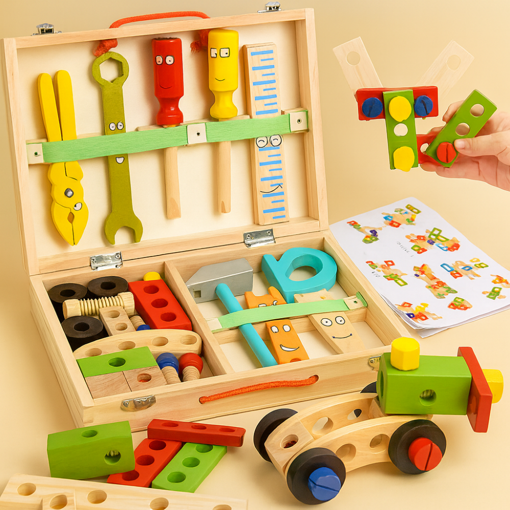 Kids Tool Set Wooden Building Toy Toolbox