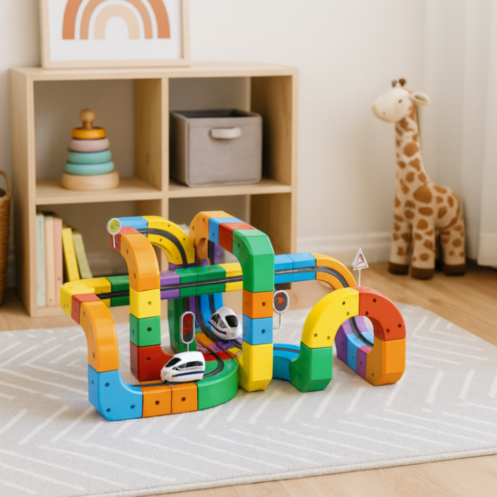 Develops Motor Skills Toy Race Track Building Stunt Car Track - Image 1