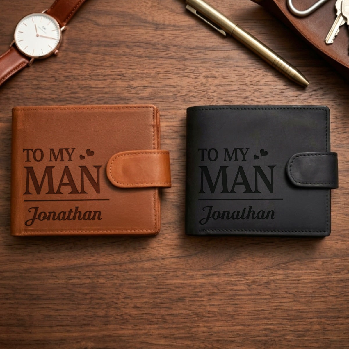 Engraved Leather Wallet Men's Personalized Custom Design Gift Idea - Image 3
