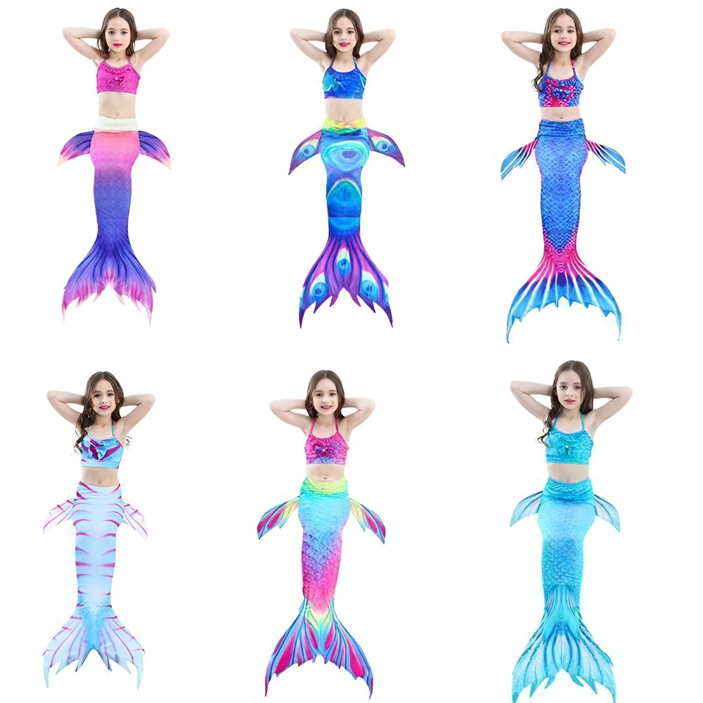 Mermaid Swimsuit Girls Three Piece Swim Tail Costume Set - Image 7